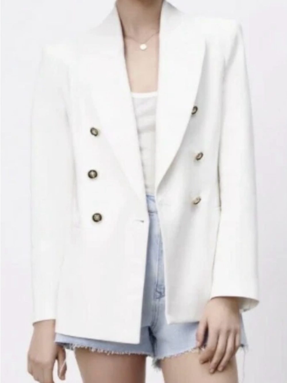 ZARA White Double Breasted Blazer Jacket Gold Buttons Size XS Extra Small